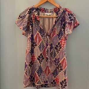 Jade Multicolor Leaf Print Blouse - XS